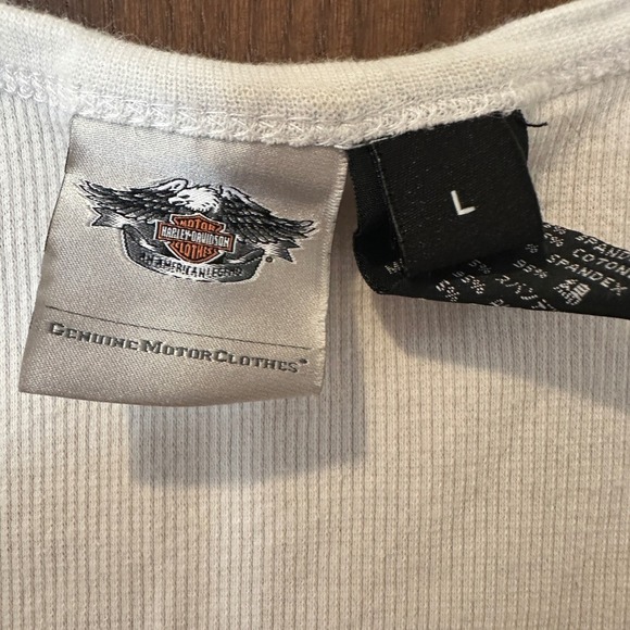 Harley Davidson Women's White Ribbed Tank Top Rhinestone Wings Biker Large - Picture 3 of 6